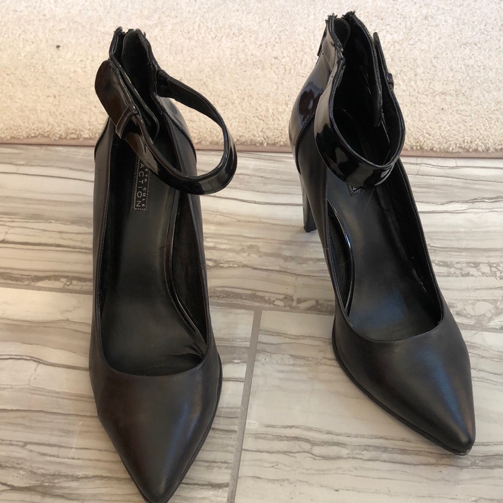 Black patent ankle strap heels